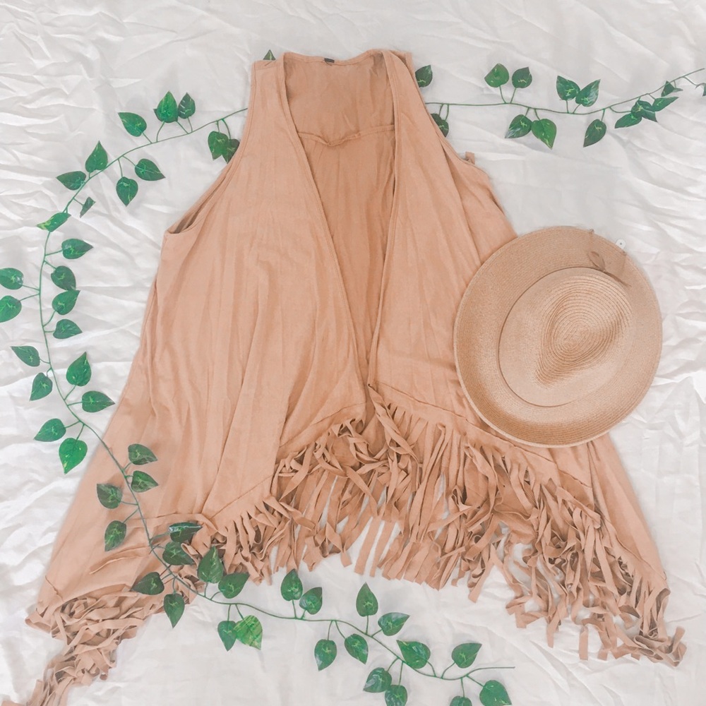 Boho Indy tan ruffled long cardigan